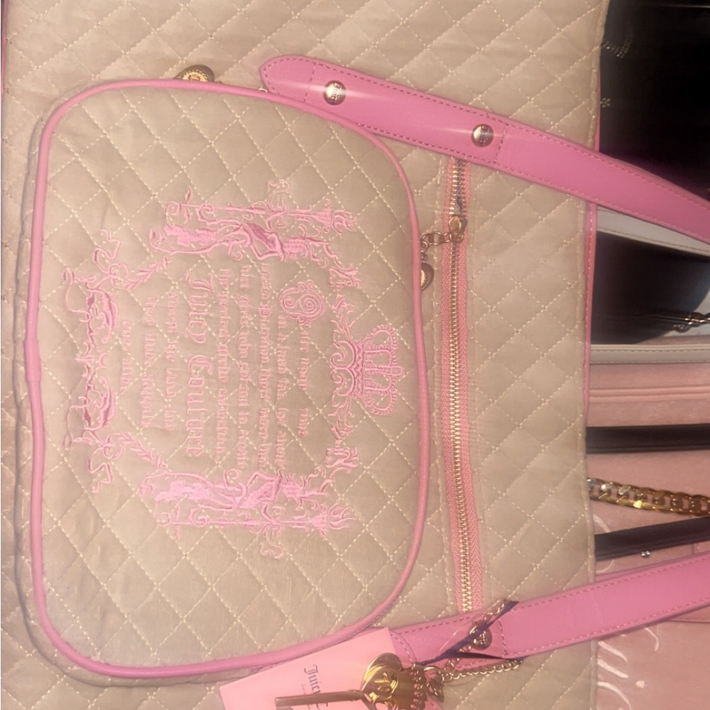 Pink Quilted Tote Bag with Front Pocket - Women